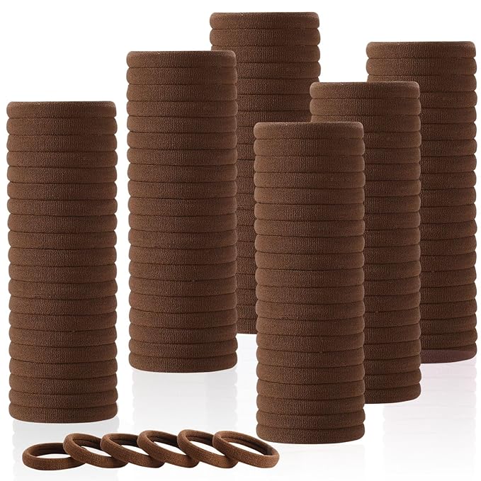 LuSeren 120 Pcs No Damage Hair Ties for Thick Hair, Large Soft Seamless Nylon Hair Elastics for Women, Ponytail Holders, Hair Accessories – brown
