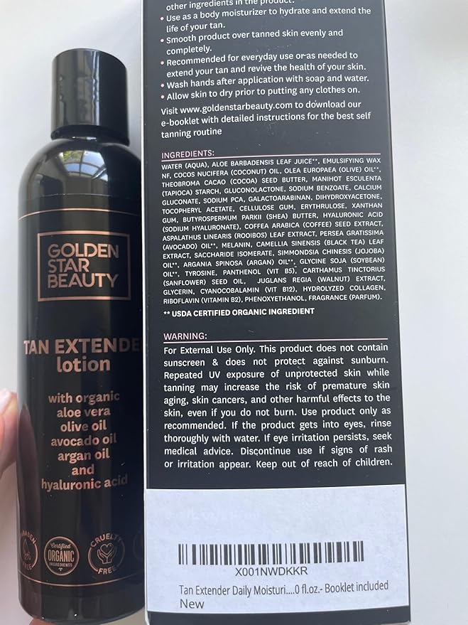 Tan Extender Daily Moisturizer - Best After Tanning Lotion w/Organic Oils and Hyaluronic Acid to Extend Your Tan from Sunless Tanner, Spray Tan, Sun or Tanning Bed 8.0 fl.oz.- Booklet included