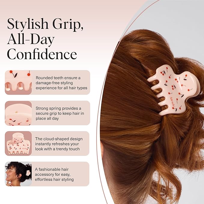 Kitsch Medium Hair Clips for Women – Strong Hold Claw Clips for Thick or Thin Hair – Recycled Plastic, Non-Slip, Durable – Cherry Print | Ideal Gifts for Women – 1pc