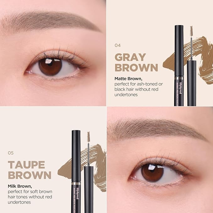 lilybyred Skinny Mes Brow Mascara | Korean 1.5mm Ultra-Slim Brush Eyebrow Mascara, Precision Application, Natural-Looking Finish, Smudge-Proof, Clump-Free, Long-Lasting, 0.12 oz. (03 Dark Brown)
