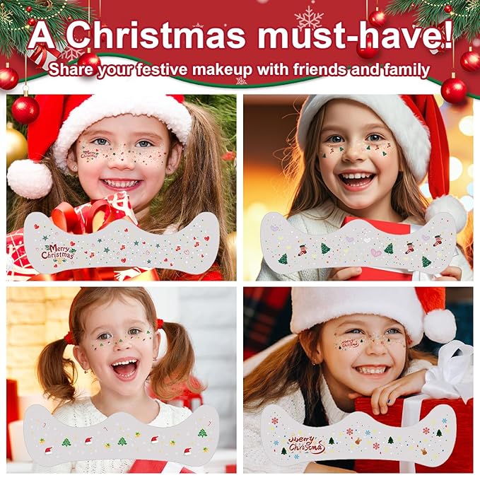 8Pcs Christmas Face Makeup Patches, Glitter Freckles Face Tattoo for Teenagers & Young Women, Sparkle Freckles Waterproof Face Glitter Freckles for Christmas (8PcsI)