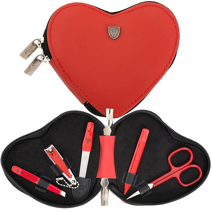 3 Swords Germany - brand quality 5 piece manicure pedicure grooming kit set for professional finger & toe nail care tweezers file clipper genuine leather case in gift box, Made by 3 Swords (03898)