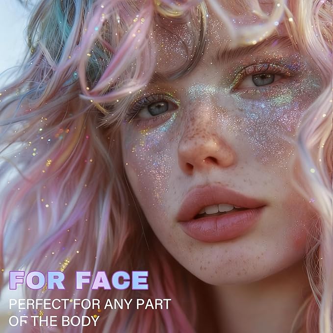 Roll-on Face Body Glitter Gel for Women and Kids, 50ml Large Capacity Holographic Chameleon Color Changing Glitter Gel Shimmer Makeup for Singer Concert Festival Rave Accessories, Mermaid