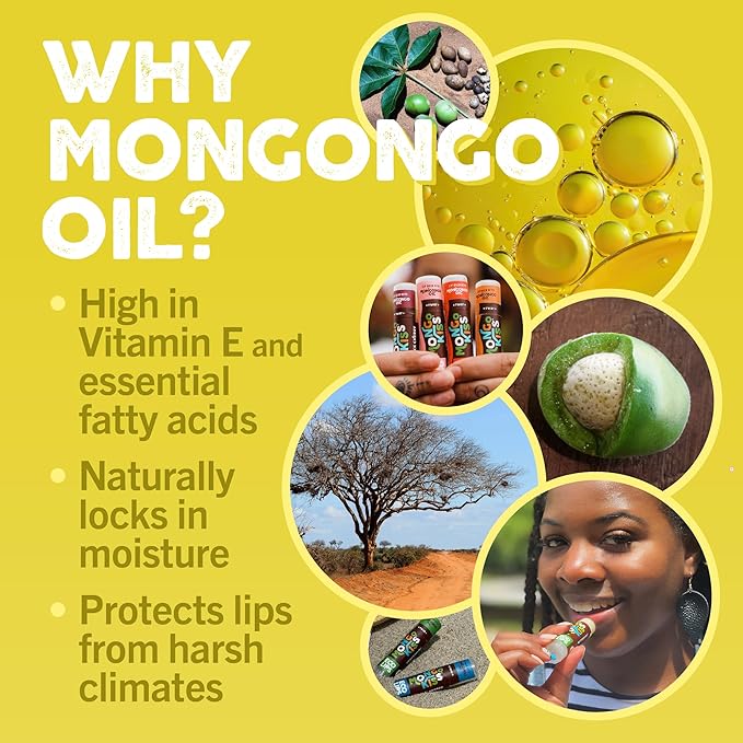 LIP BALM Mongo Kiss 6-Pack (6 tubes) Vanilla Honey by Eco Lips 100% Organic Beeswax & Cocoa Butter Lip Care with Organic Mongongo Oil - Soothe & Moisturize Dry and Cracked Lips - Made in USA