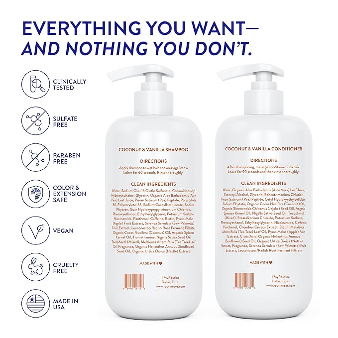 Routine Wellness 1 Liter Anti-Thinning Volumizing Shampoo and Conditioner Set for Thinning Hair & Hair Loss - Grow Your Confidence with Biotin & DHT Blockers - 1 Liter Coconut & Vanilla Set