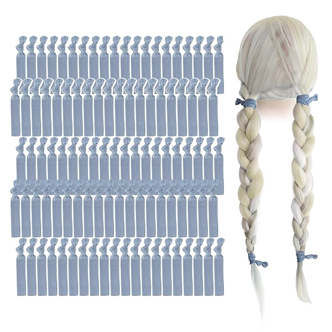 MEEDEE 100 Pack Dusty Blue Hair Ties For Women No Crease Soft Elastic Ribbon No Damage Blue Hair Ties Knotted Ouchless Hair Ribbon Yoga Hair Ribbons Elastic Bracelets