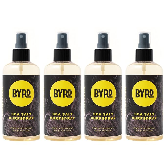 Byrd Sea Salt Surfspray, Salty Coconut Scent, Texturizing and Volumizing Sea Salt Spray for Men for Hydrated, Shiny Surfer Hair, Safe for All Hair Types, 8 Fl Oz, Pack of 4