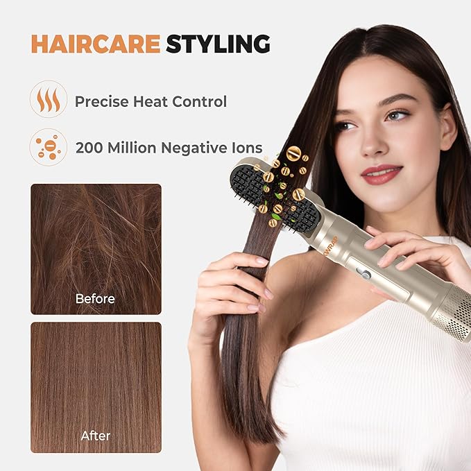 6 in 1 Blow Dryer Brush, Upgrade Hair Dryer Brush Set Negative Ion Air Styler Curling Wrap Air Curler, Hot Air Brush Curling Iron Hair Styling Tools As A Gift for Straight/Curl/Dry/Smooth