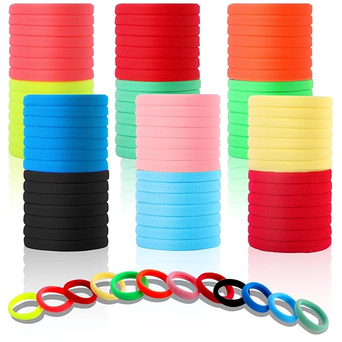 120PCS DWKFEOQ Hair Ties for Women Girls, Elastic Ponytail Holders, Cotton Seamless Hair Bands, No Damage for Thick Hair, 1.8 Inch in Diameter (12 colors)
