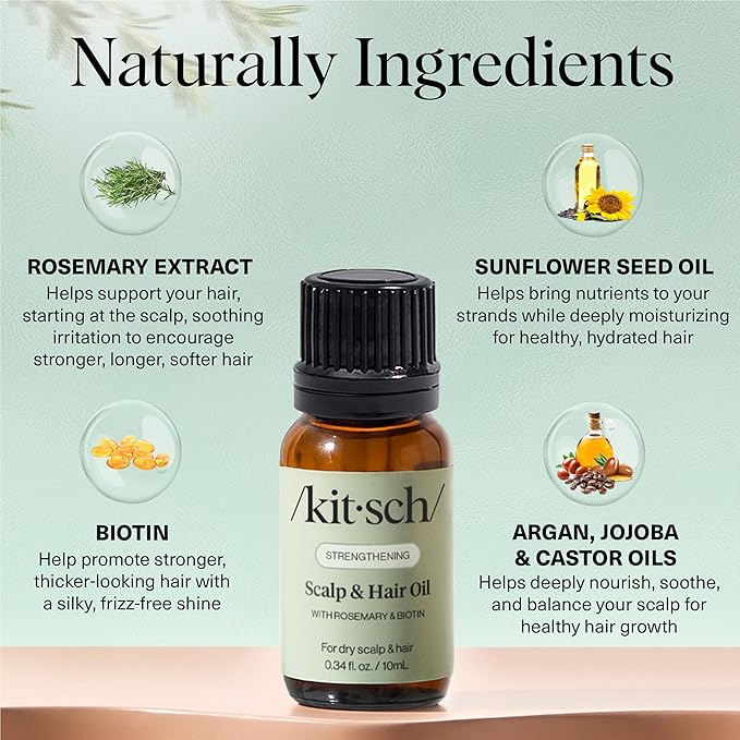 Kitsch Rosemary Oil for Hair Growth – Hair Oil with Biotin, Castor & Jojoba – Pre-Wash Scalp oil for Hair Care – Lavender Scent – 10mL | Ideal Gifts for Women