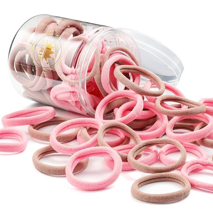 50Pcs Hair Ties for Women Girls,Cotton Seamless Hair Ties, Soft Ponytail Holders,No Crease No Damage Elastics Hair Bands with Box for Thick Heavy and Curly Hair (Pink)
