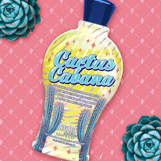 Devoted Creations Cactus Cabana Indoor/Outdoor Complexion Boosting Agave Electrolyte Rich Cactus Water DHA Bronzing Fusion 12.25oz Dark Tanning Lotion
