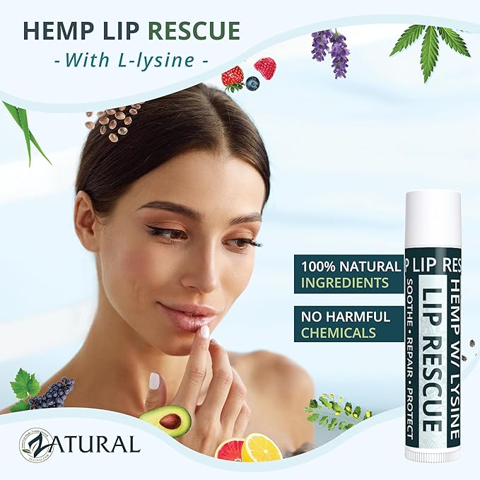 Hemp Lip Balm with L-Lysine & Seed Oil | Intense Lip Conditioner for Softness & Moisture Retention | Natural Botanical Lip Care (3 Tubes)