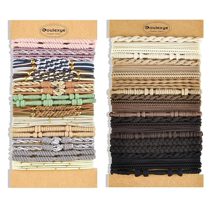 Hair Tie Bracelets, 48PCS Boho Hair Accessories Hair Ties for Women - Not Damage for Thick Thin Hair Medium Long Hair Pony Tails (Retro C)