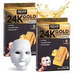 AZURE 24K Gold Face Mask- Anti Aging, Hydrating, Toning Facial Mask - Helps Reduce Wrinkles & Fine Lines with Hyaluronic Acid & Collagen - Skin Care Made in Korea - Pack of 10