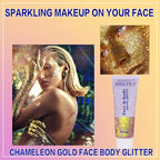 MEICOLY Chameleon Gold Body Glitter,Mardi Gras Outfit for Women,Color Changing Face Glitter,Chunky Glitter Face Paint,Holographic Glitter for Face Body Hair,Festival Party Costume Makeup,50ml