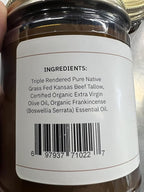 Grass Fed Beef Tallow Balm - 8 oz - Made in USA - Organic Grass Fed and Finished - Moisturizing Skin Care Frankincense