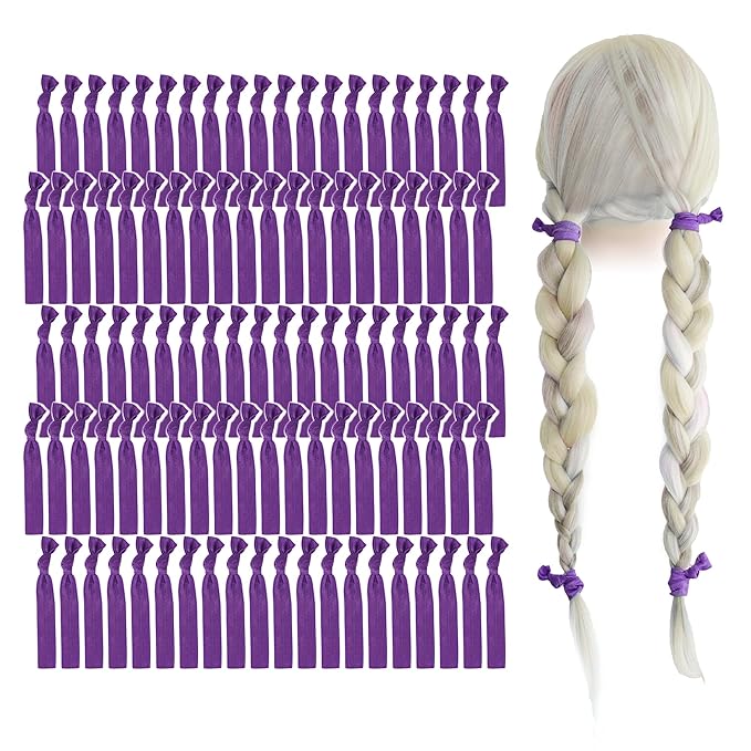 MEEDEE 100 Pack Purple Hair Ties For Women Purple No Crease Hair Ties No Damage Pony Tails Hair Ribbon Ouchless Elastic Knotted Hair Ribbon Yoga Hair Ribbons Elastic Bracelets