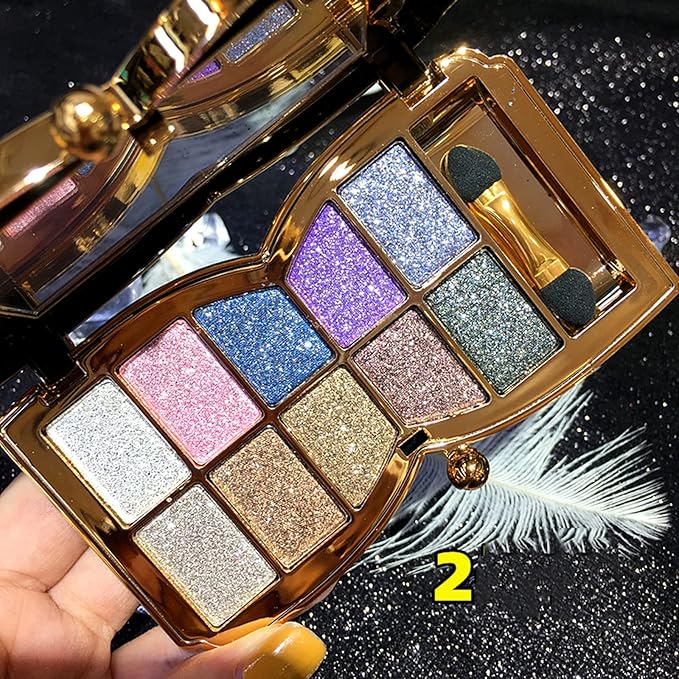 Glitter Eyeshadow Palette, 10 Colors Sparkle Shimmer & Matte Eye Shadow Highly Pigmented Waterproof Long Lasting Makeup Set (Color 2)