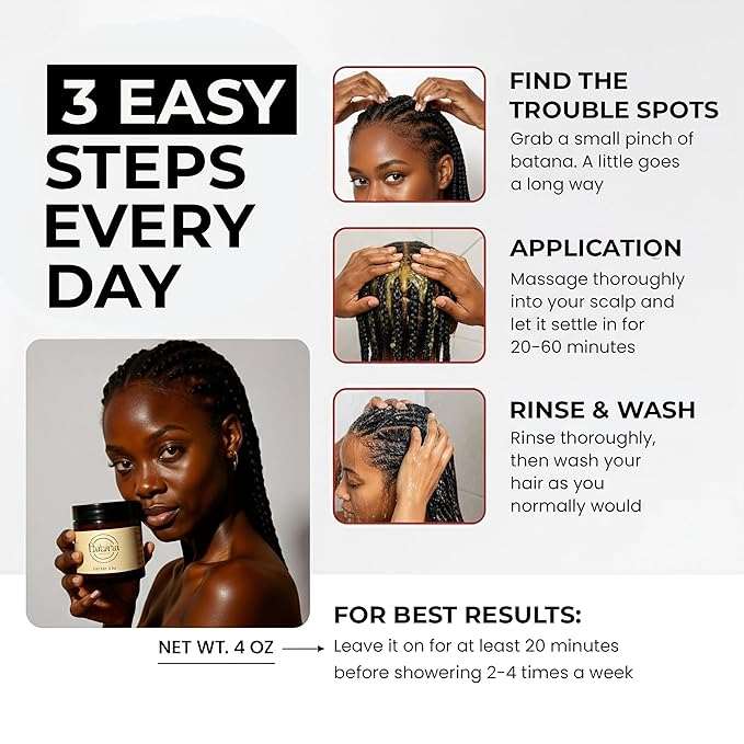 Unrefined Batana Oil for Hair Growth - 100% Raw Unrefined Batana Oil from Honduras - Dr. Sebi Approved Pure Hair Treatment for Thicker Hair - 4oz