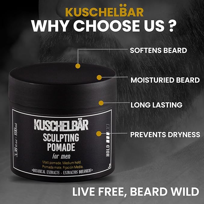 KUSCHELBAR Matte Hair Pomade for Men | Medium Hold | Matte Finish | Hair Wax with Kaolin Clay & Beeswax | Natural Look | Botanical Extracts | Nourishing, Non-Greasy Styling | 3,38 fl.oz.