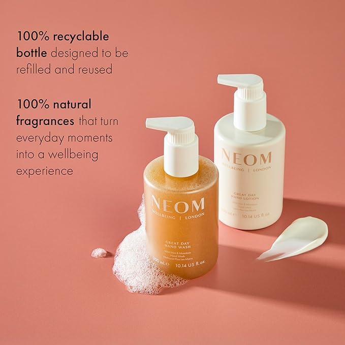 Neom Great Day Hand Lotion, 300ml | Wild Mint & Mandarin I 7 Essential Oils I 100% natural fragrances I 100% recyclable bottle I Luxurious formula I Hydrating