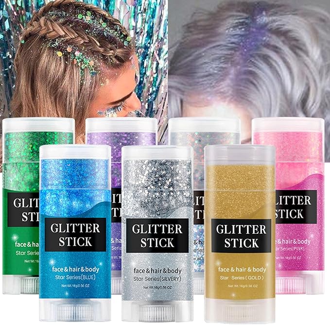 MEICOLY Silver Body Glitter Stick,Waterproof Halloween Face Glitter Gel,Chunky Glitter Face Paint,Mermaid Sequin Hair Glitter Makeup,Sparkle Body Glitter for Women,Festival Accessories Glitter
