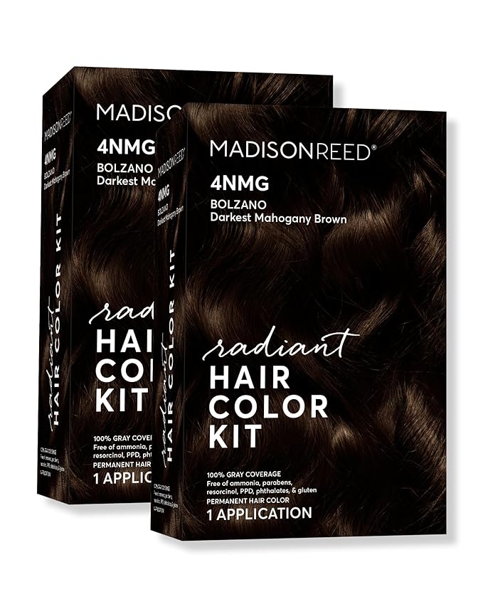 Madison Reed Radiant Hair Color Kit - 4NMG Darkest Chocolate Brown with Warm Mahogany Tones (Bolzano), Dimensional Gray Hair Blending Permanent Hair Dye, PPD-Free & Ammonia-Free, 2 Pack