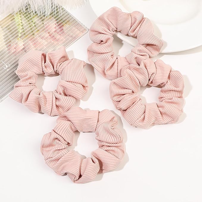 Hair Scrunchies for Women - Hair Ties No Damage Both for Thick Hair or Thin Hair Curl Hair No Crease Pink Scrunchies Ponytail Holder No Hurt Your Hair