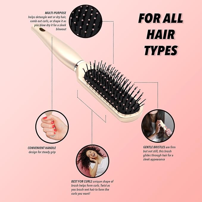 Earth & I ROSEGOLD Curly Hair Styling Brush, Curl Products for Curly Hair, Volume Brush, Cepillo Para Cabello Rizado, Detangler and Styling Essentials, 2A to 3C, cepillo para definir rizos