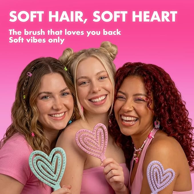 Detangler Brush – Heart-Shaped Detangling Brush for Curly, Wavy, Thick Hair – Lilac Veil Hairbrush for Women with Bowl-Curve, Flexible Bristles, Blow Dryer Safe, Small