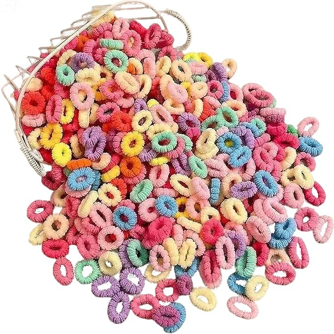 500 PCS Multicolor Cotton Hair Ties, Small Seamless Kids Hair Ties – Soft No-Crease Baby Hair Elastics for Girls, Kids & Toddlers, Gentle Ponytail Holders for Thin & Thick Hair. (multicolour)