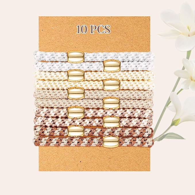 Hair Ties No Damage - 10PCS Ponytail Holders - Elastic Hair Ties for Thick Hair - Braided Hair Bands for Women Girls's Hair - Milk apricot color