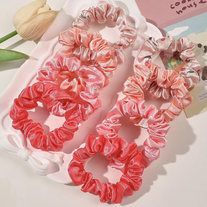 Scrunchies Silk Satin Hair Ties - Small Mini Thin Elestics Ponytail Holder Hair Bands Skinny Scrunchy For Thick Curl Hair No Crease Hair Ties Soft Accessories No Hurt Your Hair for Women and Girls