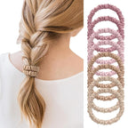 8Pcs Mulberry Silk Scrunchies & Hair Ties - No Crease Skinny Scrunchies Elastic Set for Women All Hair Types, Reduces Breakage (Dusty Rose & Beige Palette)