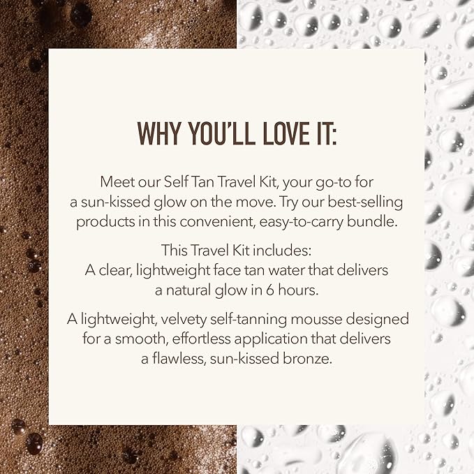 Nuda Travel Self Tanning Kit | Includes Self Tanning Mitt Applicator, 50mL Dark Self Tanning Mousse, & 5mL Original Face Tanner Spray | Travel Size Self Tanner Kit for a Nourishing Head-to-Toe Tan