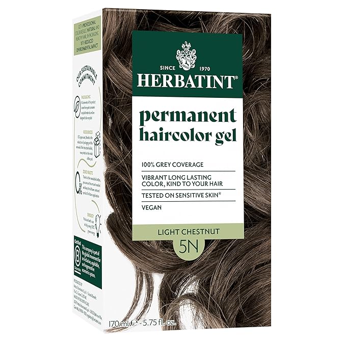 Herbatint Permanent Hair Dye For Women - 5N Light Chestnut - For Up To 100% Gray Coverage of Resistant Gray Hair - Ammonia-Free, Alcohol-Free & Vegan - Salon Influenced Hair color 5.75 fl oz