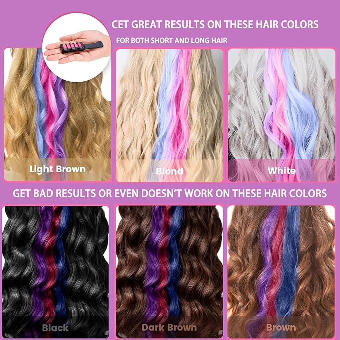 Festive Fun Hair Chalk Combs,10 Colors Instant Hair Color Comb Washable Quick Dry Vibrant Temporary ColorWashable Hair Chalk New Year Birthday Cosplay, Birthday Party, Christmas Gifts (10 Color)