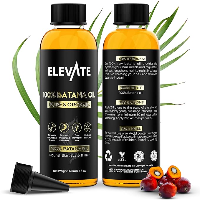 Elevate Batana Oil for Hair Growth | 100% Pure & Natural Raw Dr. Sebi Organic Oil from Honduras | Cold Pressed Chemical-Free for Thickness & Scalp Care Skin | Thicker Stronger Hair 4 Fl Oz 2 Pack