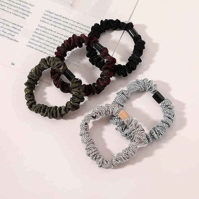 Hair Ties Silk Satin Scrunchies - Small Mini Thin Elestics Ponytail Holder Hair Bands Skinny Scrunchy For Thick Curl Hair No Crease Hair Ties Soft Accessories No Hurt Your Hair for Women and Girls