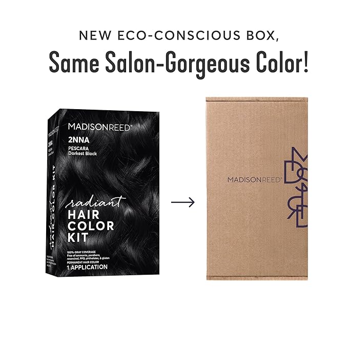 Madison Reed Radiant Hair Color Kit - 2NNA Darkest Cool Black with Ash Undertones (Pescara Black), Dimensional Gray Hair Blending Permanent Hair Dye, PPD-Free & Ammonia-Free, 1 Pack