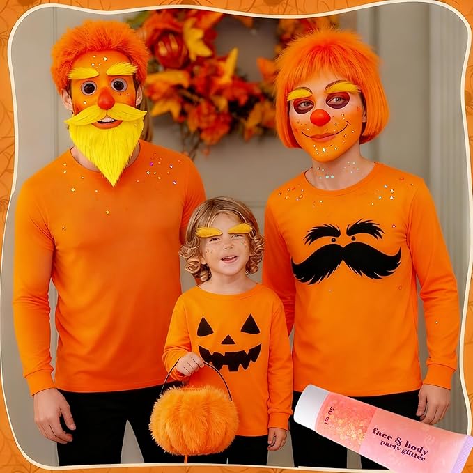 Go Ho Orange Face Body Glitter,Sparkle Orange Face Paint Glitter Makeup,Holographic Chunky Sequins Glitters Gel for Eye Lip Hair Nails,Halloween SFX Makeup Accessories,52g