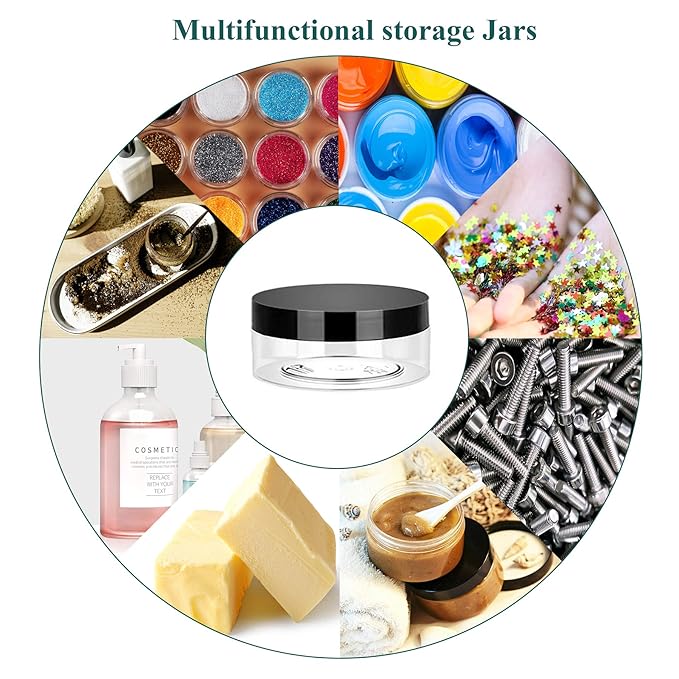 2oz Plastic Jars with Lids 36PCS Small Cosmetic Slime Containers Clear Travel Round Jars Empty Sample Containers Leak Proof Pot Jars with Black Lids for Lotion and Cream Acrylic Powder