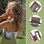Square Hair Clips 3.5 Inch Medium Claw Clips Rectangle Hair Claw Clips 6 Pack Rubber Paint Jaw Non-Slip Thick Hair Accessories for Women Girls -Brown Grey