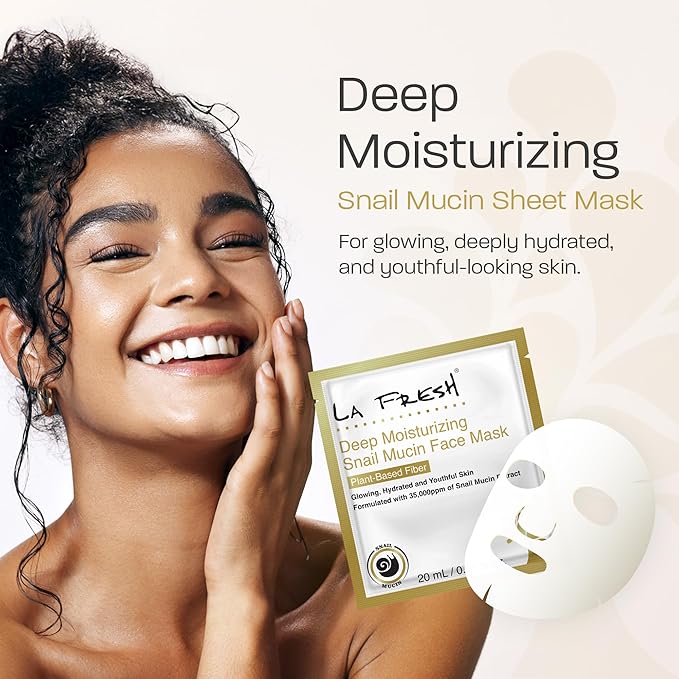 La Fresh Deep Moisturizing Snail Mucin Sheet Mask, Glow, and Hydration Face Mask with Snail Mucin Essence, 10 Count