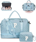 Gifts for Her - Personalized Monogram Overnight Weekender Bag with Makeup Bag, Ideal for Daughter, Friend, Mom or Sister (Letter P)