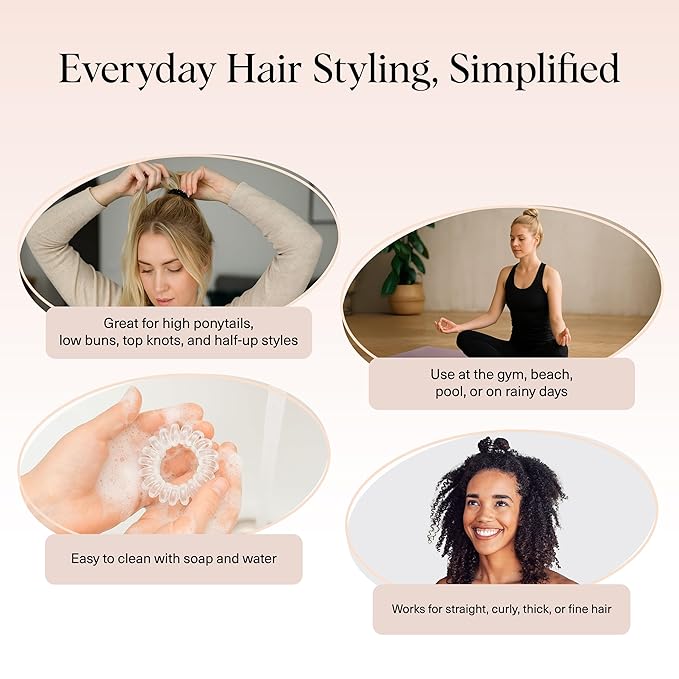 Kitsch Spiral Hair Ties for Women - Creaseless and Dent-free Coil Hair Ties | No Damage, Phone Cord Coils | Made of Flexible and Durable Plastic | Ideal for Daily Use - 8pcs Basics