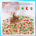 DAGEDA Christmas Body Glitter Gel, Gold Red Green Face Hair Glitter Makeup, Christmas Tattoos Accessories,Holographic Chunky Glitters, Shimmer Face Paint Singer Concert Rave Accessories 50ml