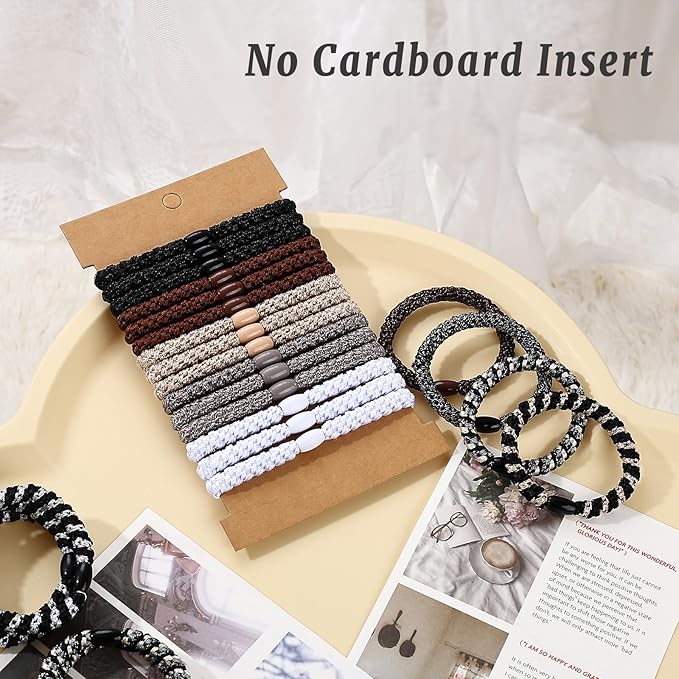 30 Pcs Hair Ties No Damage for Women Girls, High Elastic Braided Hair Ties for Thick Hair, Soft Ponytail Holders, No Crease Hair Bands for Curly Thin Hair Scrunchies (Neutral Colors)