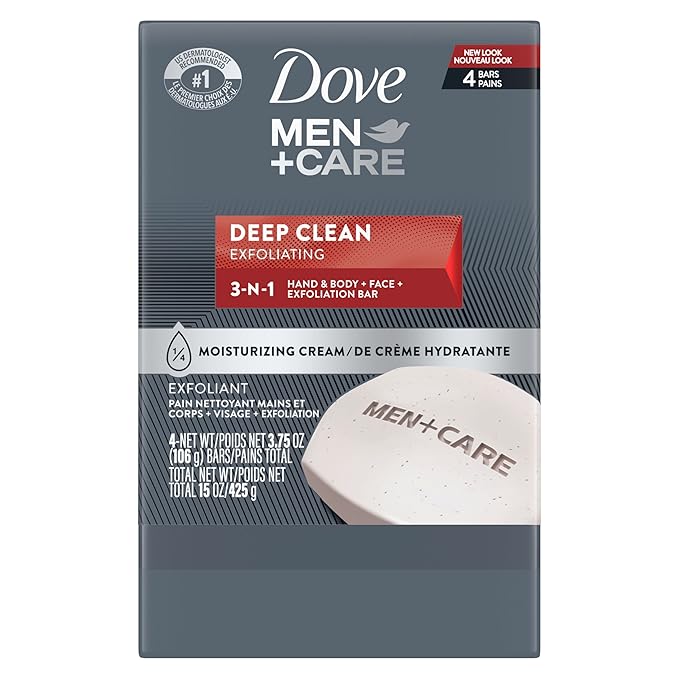 Dove Men+Care Men's Bar Soap Deep Clean 4 Bar More Moisturizing Than Bar Soap Effectively Washes Away Bacteria, Nourishes Your Skin 3.75 oz
